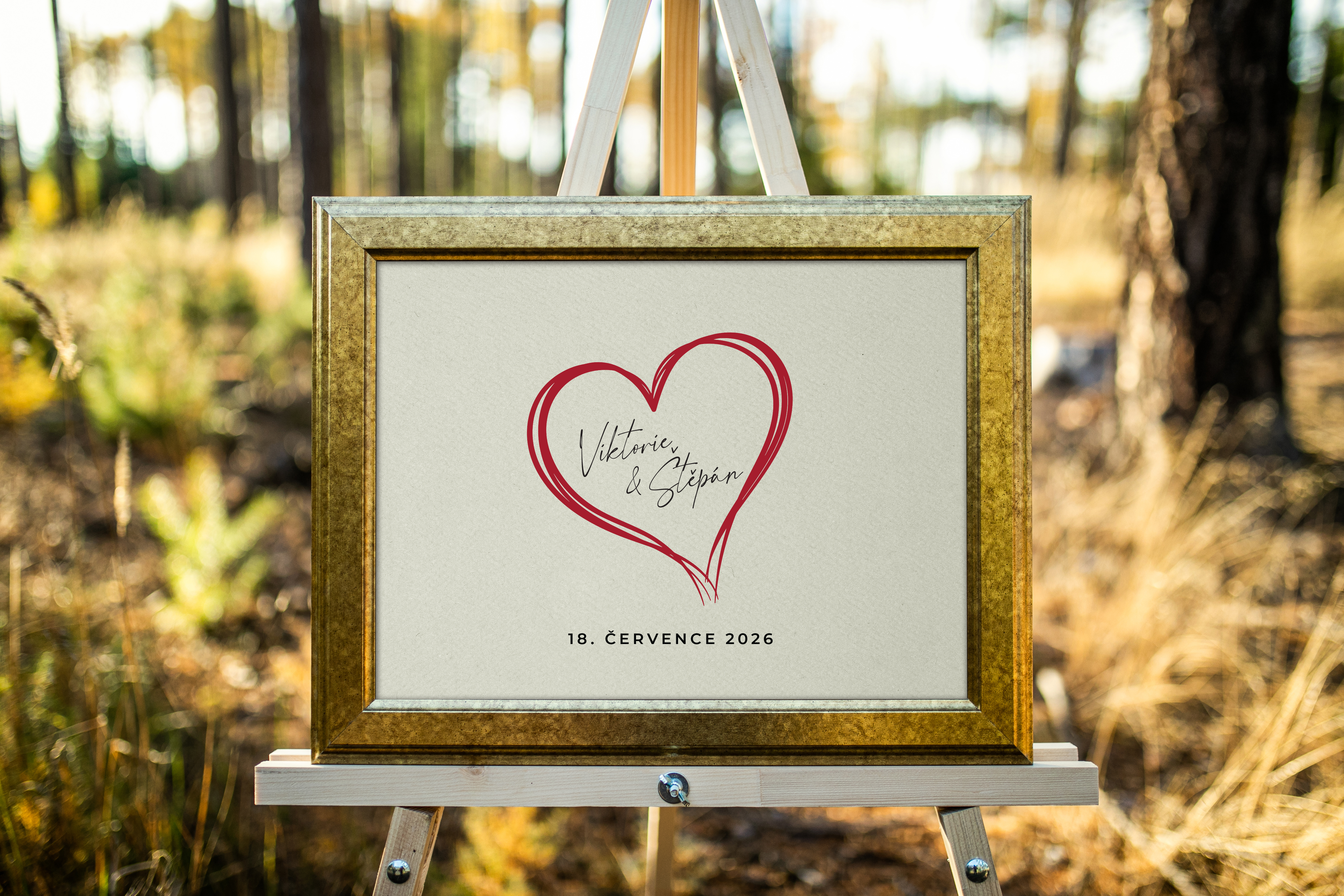 Svatební plakát na podpisy s motivem srdce